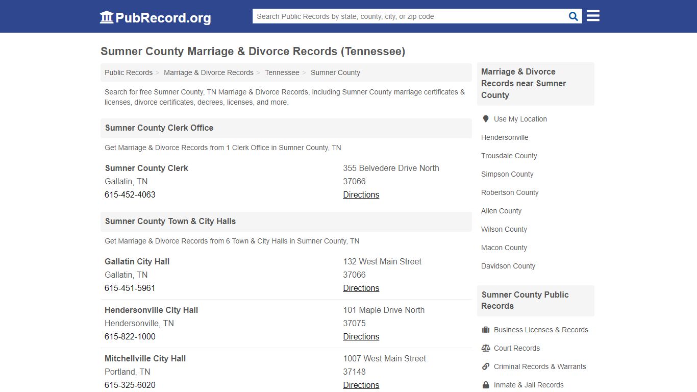 Sumner County Marriage & Divorce Records (Tennessee)