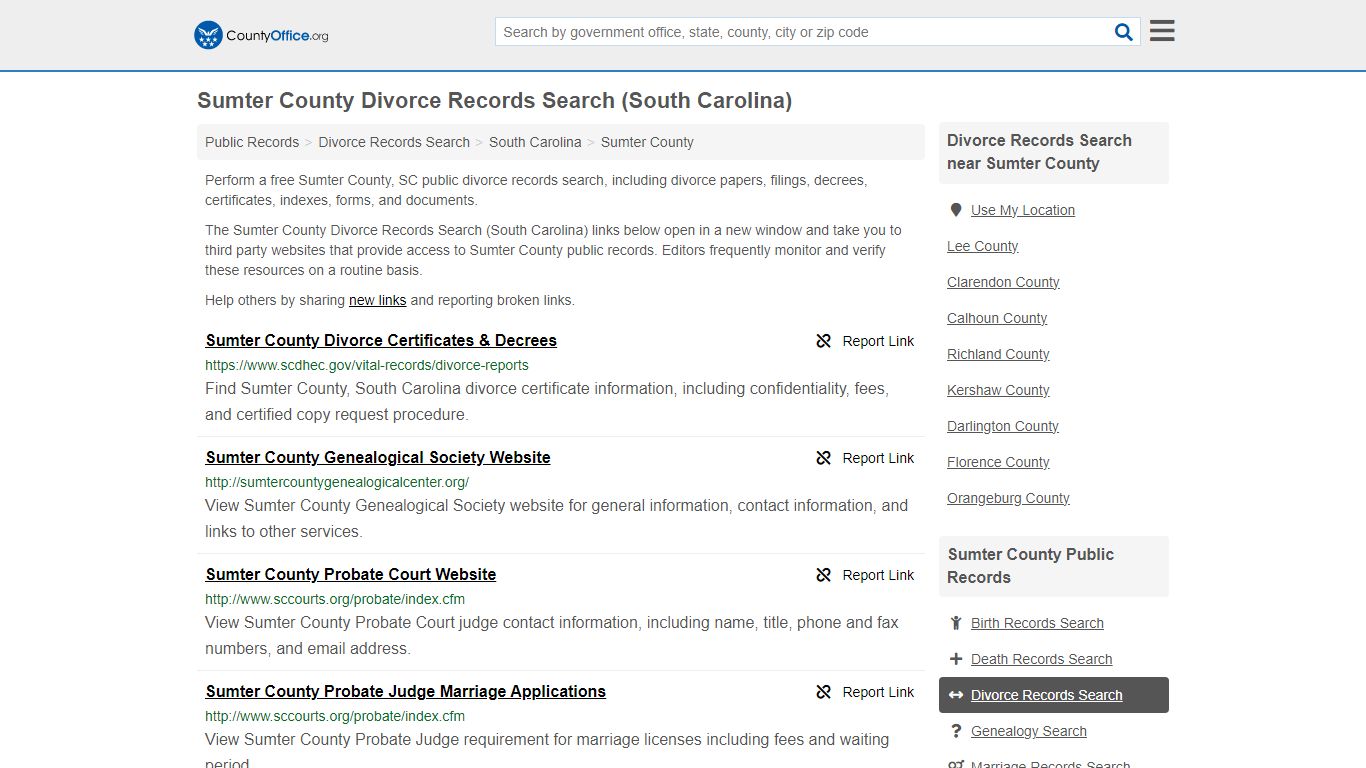 Sumter County Divorce Records Search (South Carolina) - County Office